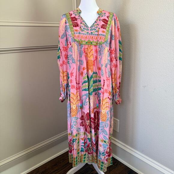 NWT FARM RIO Pink Fruits Queen Scarf Midi Dress Sz XS $295 - Picture 3 of 9